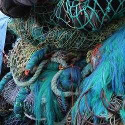 pile of colorful trawl nets