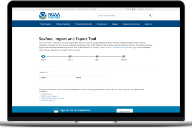 Seafood Import and Export Tool shown on a laptop. 