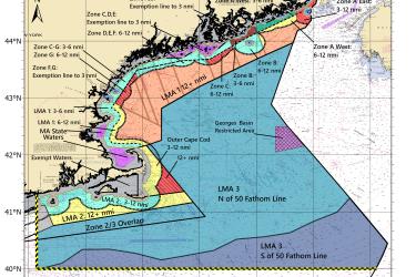 Northeast Lobster and Jonah crab minimum traps per trawl map