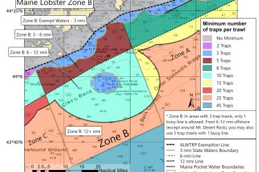 Maine Zone B lobster traps per trawl minimum map