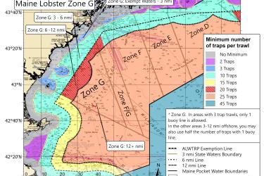 Map of Maine Zone G's minimum traps per trawl requirements