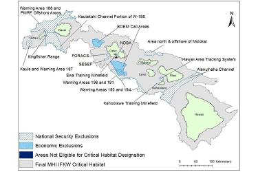 Map showing critical habitat areas for main Hawaiian Islands insular false killer whales
