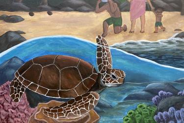Art work - viewing a sea turtle from a distance.