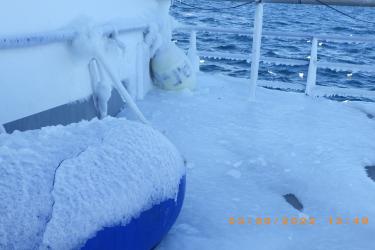 icy deck of an Alaska longline vessel