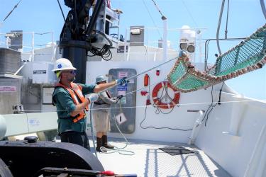 Josh Cooper and James Rhue move the cradle during the bottom longline survey.JPG