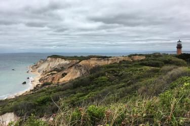 A view of the cliffs of Aquinnah and Gay Head Light, Martha's Vineyard
