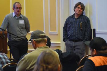 Meeting photo, Jon Hare (left),  John Manerson (right) during the forum. 