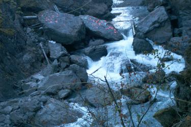 Water flowing through a rocky section of the Elwha River