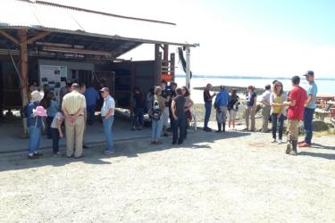 It's a beautiful day at Taylor Shellfish Farms, where NWFSC scientists, partners and the media gathered on July 18, 2013 to watch the deployment of the Environmental Sample Processor (ESP) in Puget Sound. 