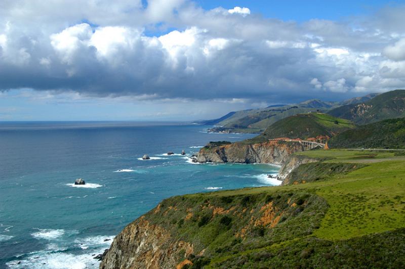 Big Sur coastline looking north to Bixby Canyon Bridge. California, Monterey Bay National Marine Sanctuary.