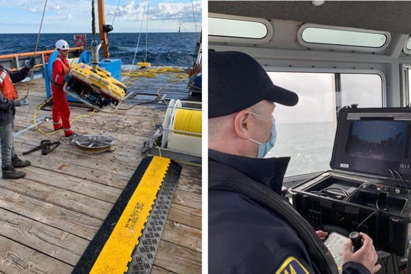OLE enforcement officers use a remotely operated vehicle to inspect offshore lobster gear.