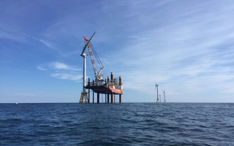 Block Island wind farm under construction.