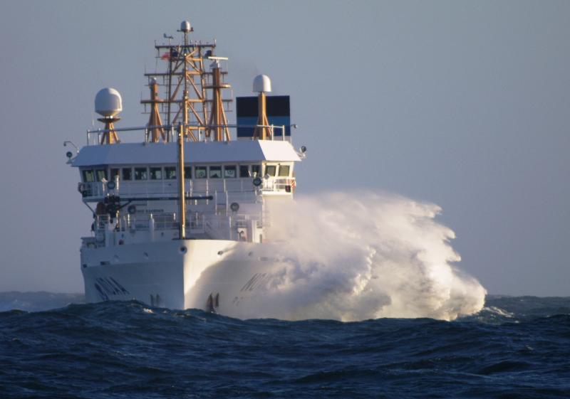 NOAA Ship Bell M. Shimada during 2010 Pacific Hake Inter-Vessel Calibration off Eureka, CA