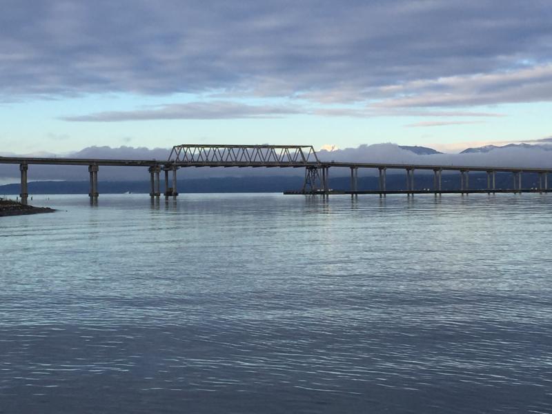 floating bridge over blue waters