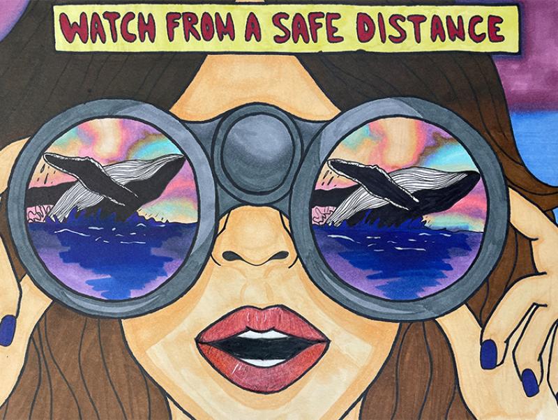 Art work - watch from a distance (viewing marine line using binoculars)