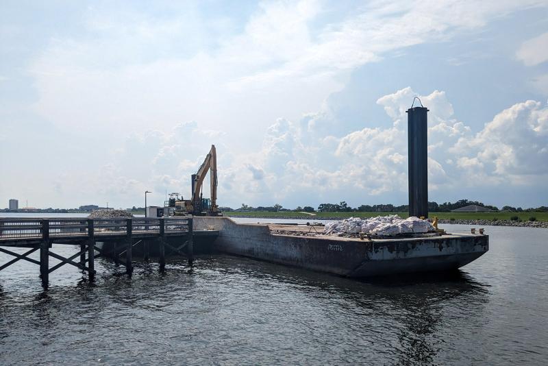 Construction of the Bucktown Living Shoreline (Photo: Moffatt & Nichol)