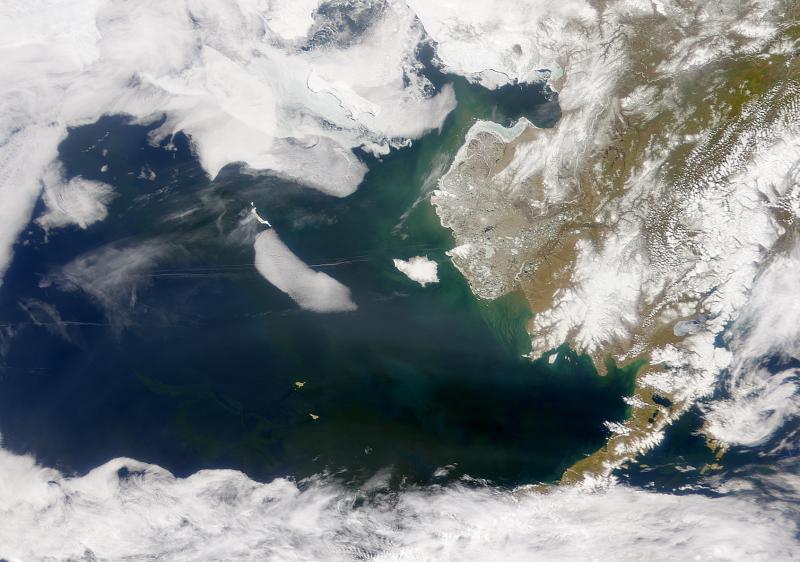Satellite view of the Bering Sea during spring