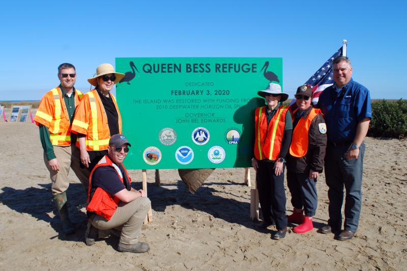 2020-02 Mel Landry NOAA DOI CPRA Partners on Restored Queen Bess Island.jpg