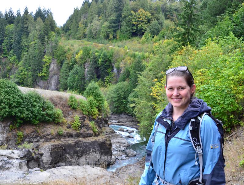 Amanda McCarty,chief of the Northeast's Fishery Monitoring and Research Division by a Washington dam removal