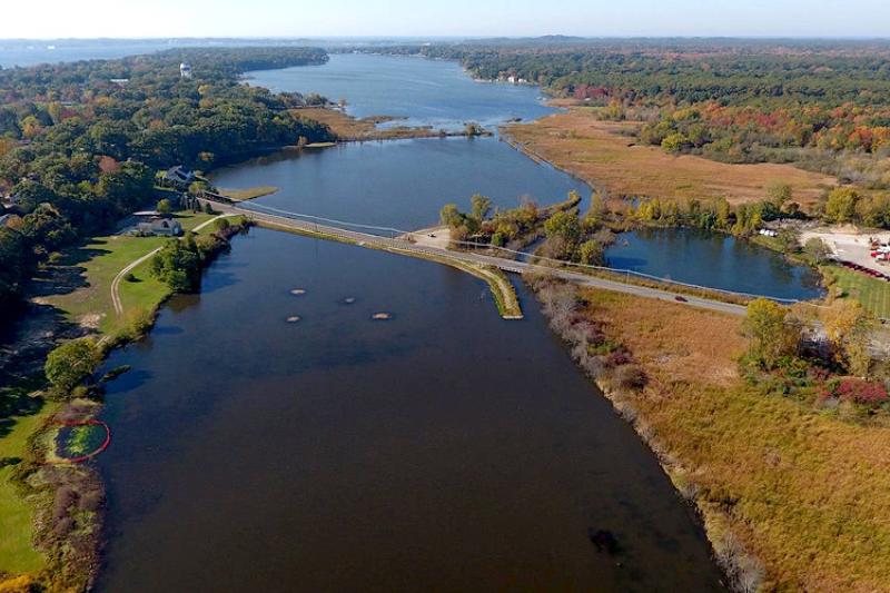 Aerial view of restored wetlands