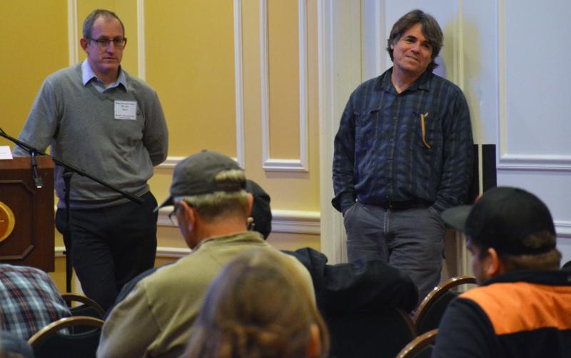 Meeting photo, Jon Hare (left),  John Manerson (right) during the forum. 