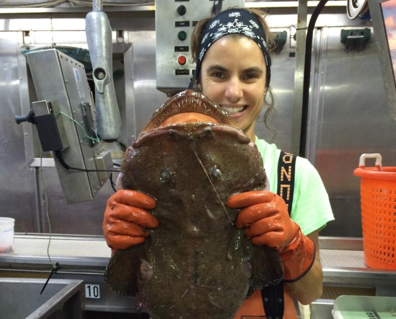 Monkfish being held by Elizabeth Marchetti