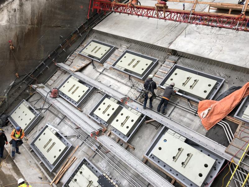 Crews install newly designed antennas in the spillway of Lower Granite Dam on the Snake River to detect tagged fish passing through the spillway. 