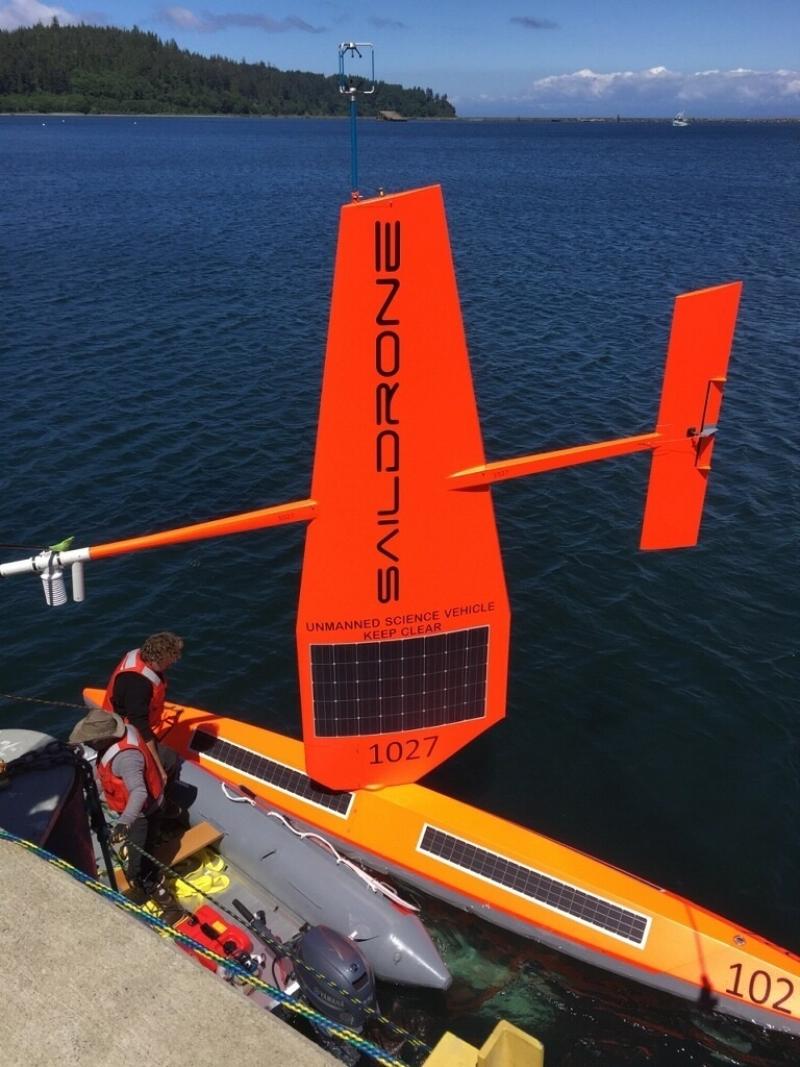 Teams ready a Saildrone for launch from Neah Bay, Wash. Credit: NOAA Fisheries
