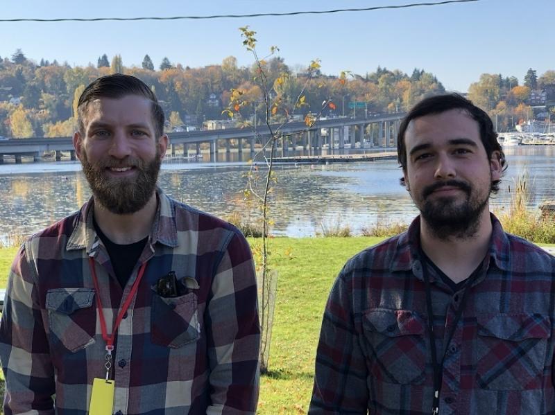 Zachariah Fritsche (left), a veteran of the U.S. Coast Guard, and Devin Robinson, a Western Washington University student (right).  Credit: NOAA Fisheries
