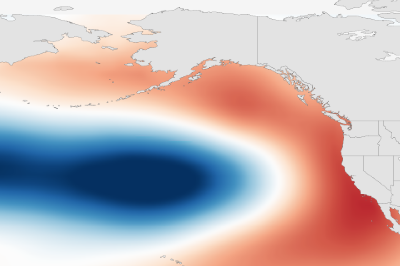 Map of the west coat of the United States showing atmosphere-ocean climate