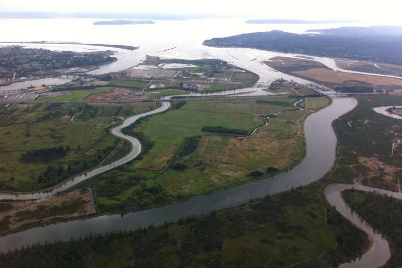 Aerial view of Snohomish Estuary