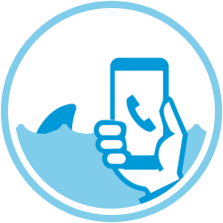 Graphic showing a hand holding a cell phone with an animal breaking the water's surface in the background